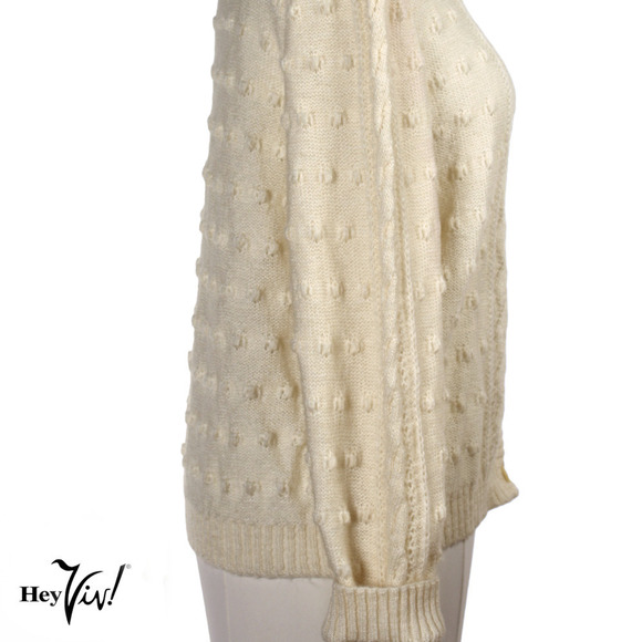 Vintage Castleberry Ivory Crew Neck Cardigan Button Up Sweater Size 16 - Hey Viv - Picture 4 of 8
